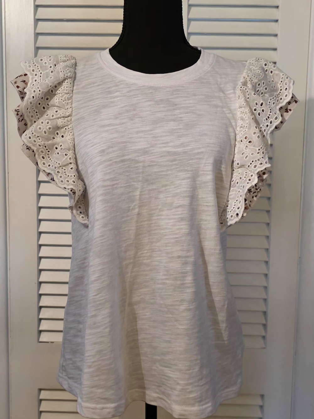 Oh White Eyelet Ruffle Sleeve Top